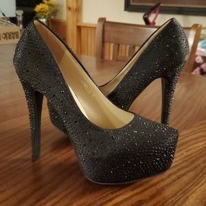 Black rhinestone platform heels